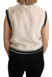 Dolce & Gabbana Beige Fur Sleeveless Vest Polyester Top - GENUINE AUTHENTIC BRAND LLC  