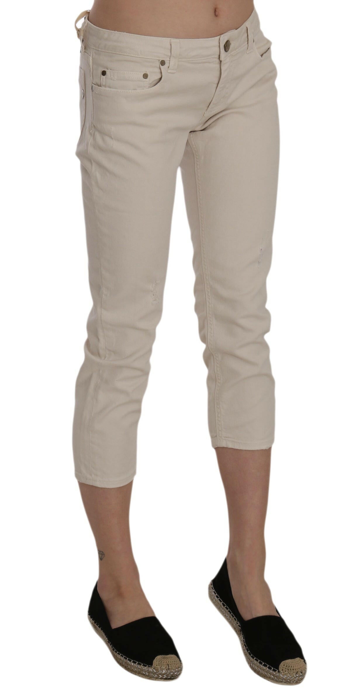 Dondup Beige Cotton Stretch Low Waist Skinny Cropped Capri Jeans - GENUINE AUTHENTIC BRAND LLC  