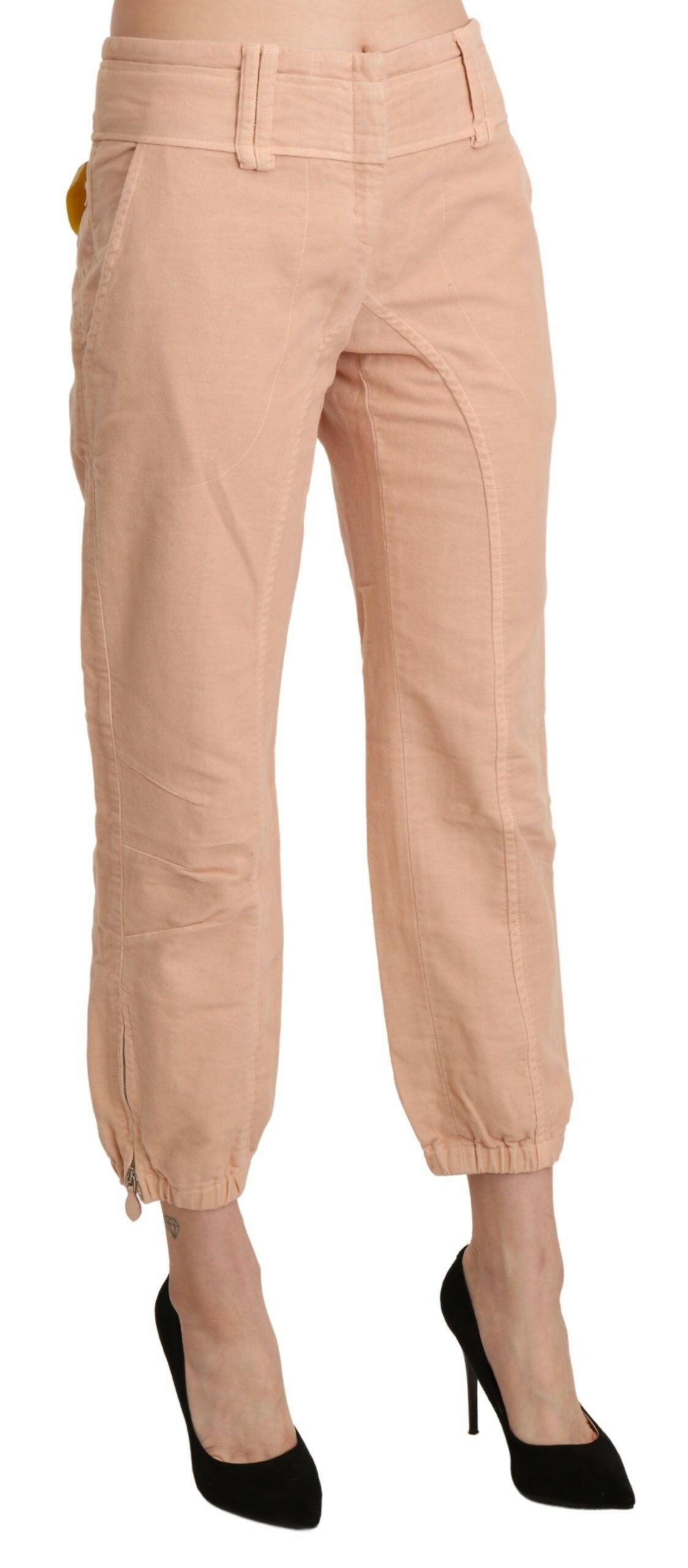 Ermanno Scervino Beige Mid Waist Cropped Cotton Trouser Pants - GENUINE AUTHENTIC BRAND LLC  