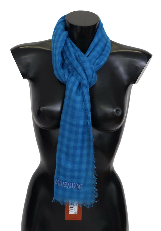 Missoni Blue Checkered Cashmere Unisex Wrap Fringes Scarf - GENUINE AUTHENTIC BRAND LLC  