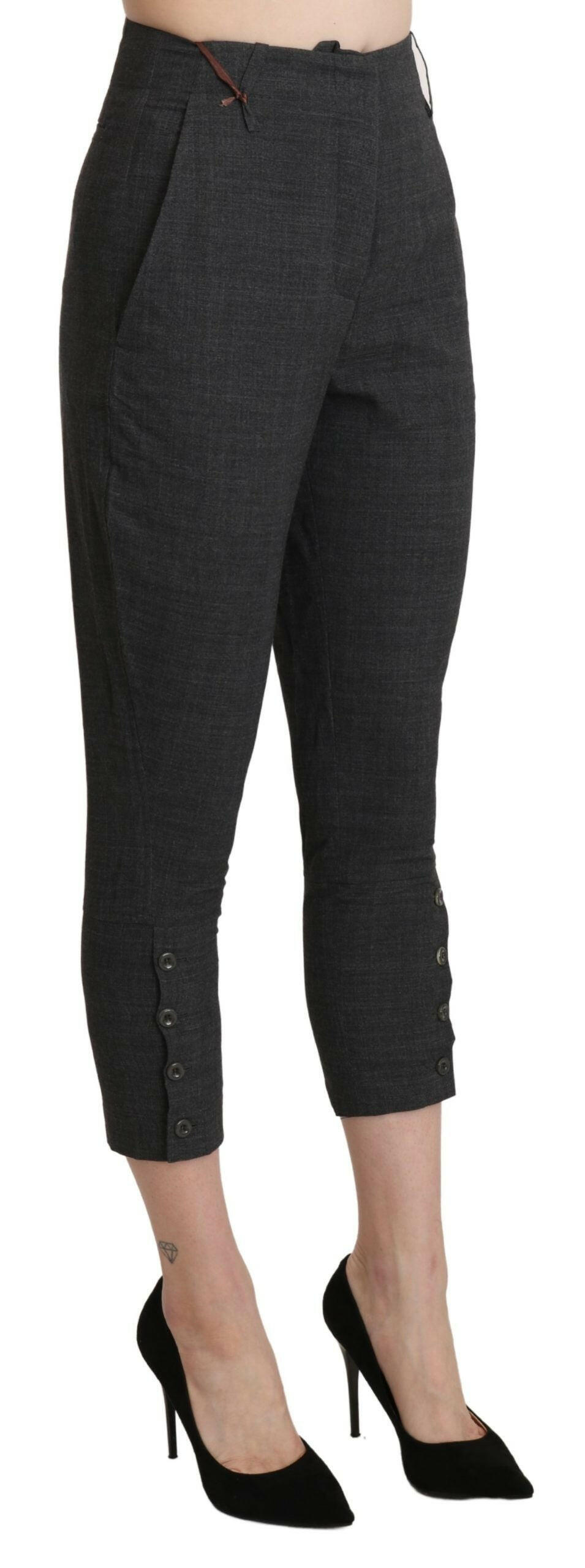 Ermanno Scervino Gray High Waist Capri Cropped Cotton Pants - GENUINE AUTHENTIC BRAND LLC  