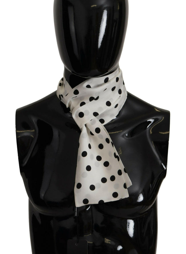 Dolce & Gabbana White Polka Dot Silk Shawl Neck Wrap Scarf - GENUINE AUTHENTIC BRAND LLC  