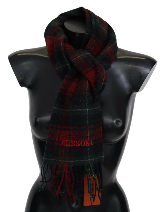 Missoni Black Red Check Wool Unisex Neck Wrap Fringes Scarf - GENUINE AUTHENTIC BRAND LLC  