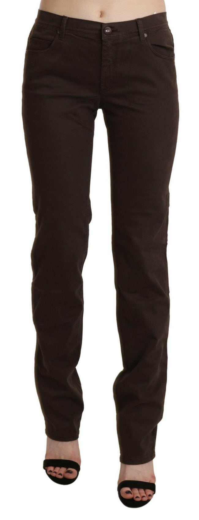 Ermanno Scervino Brown Mid Waist Skinny Slim Trouser Cotton Jeans - GENUINE AUTHENTIC BRAND LLC  