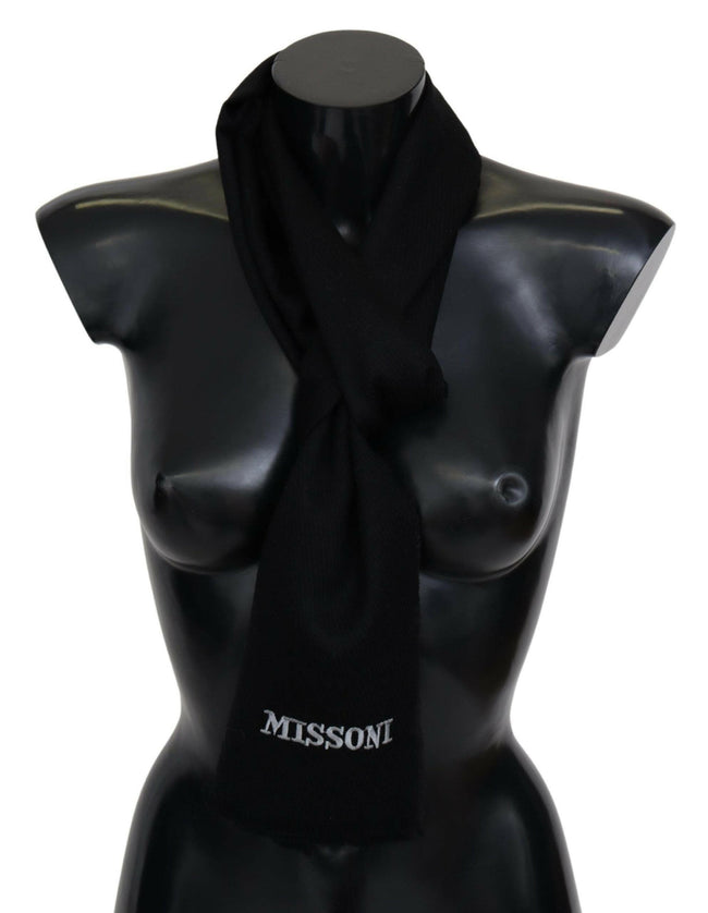 Missoni Black 100% Wool Unisex Neck Wrap Fringes Logo Scarf - GENUINE AUTHENTIC BRAND LLC  