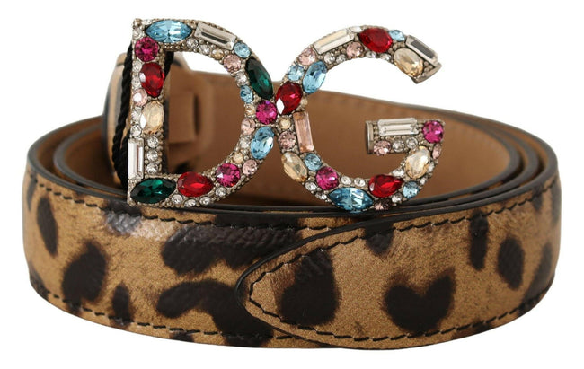 Dolce & Gabbana Brown Leopard Leather DG Crystals Buckle Belt - GENUINE AUTHENTIC BRAND LLC  