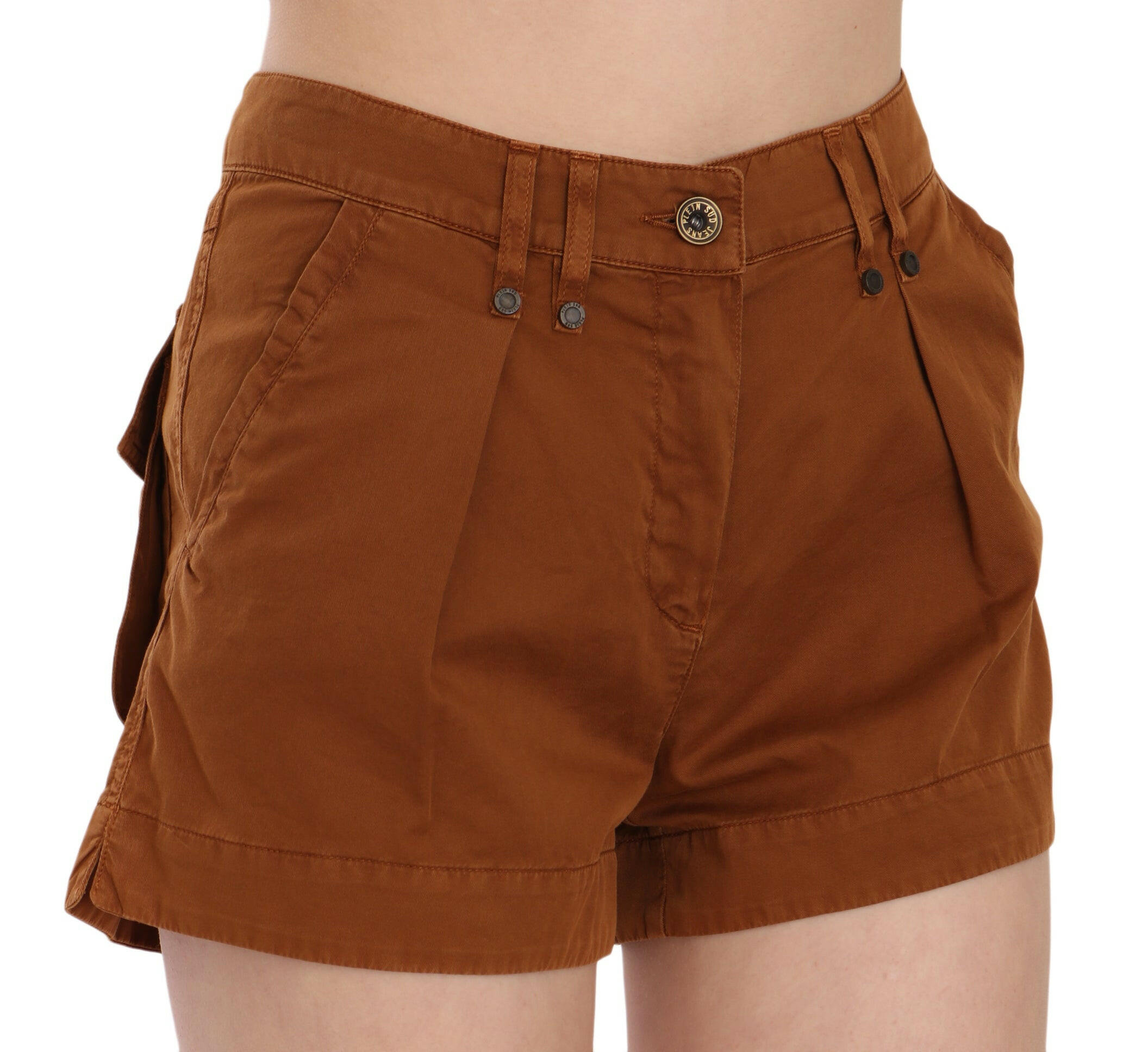 PLEIN SUD Brown Mid Waist Cotton Denim Mini Shorts - GENUINE AUTHENTIC BRAND LLC  