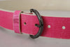 John Galliano Pink Leather Letter Logo Round Buckle Waist Belt - GENUINE AUTHENTIC BRAND LLC  
