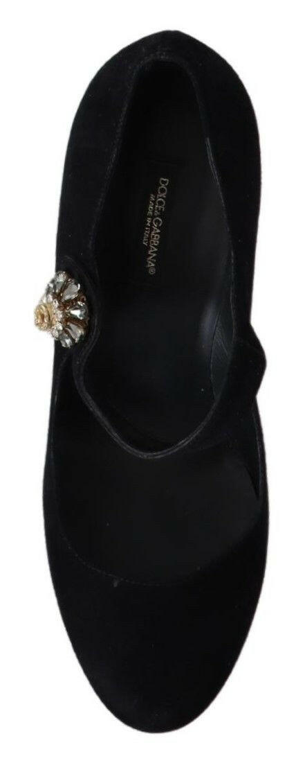 Dolce & Gabbana Black Suede Crystal Heels Mary Jane Shoes - GENUINE AUTHENTIC BRAND LLC  