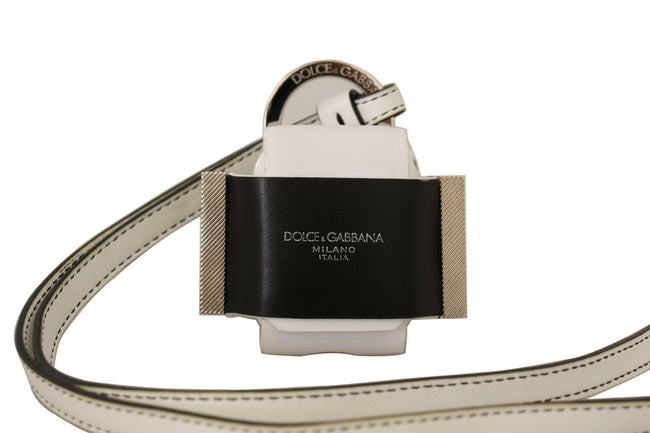 Dolce & Gabbana White Black Leather Strap Silver Metal Logo Airpods Case - GENUINE AUTHENTIC BRAND LLC  