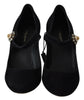 Dolce & Gabbana Black Suede Crystal Heels Mary Jane Shoes - GENUINE AUTHENTIC BRAND LLC  