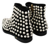 Dolce & Gabbana Black Suede Pearl Studs Boots Shoes - GENUINE AUTHENTIC BRAND LLC  