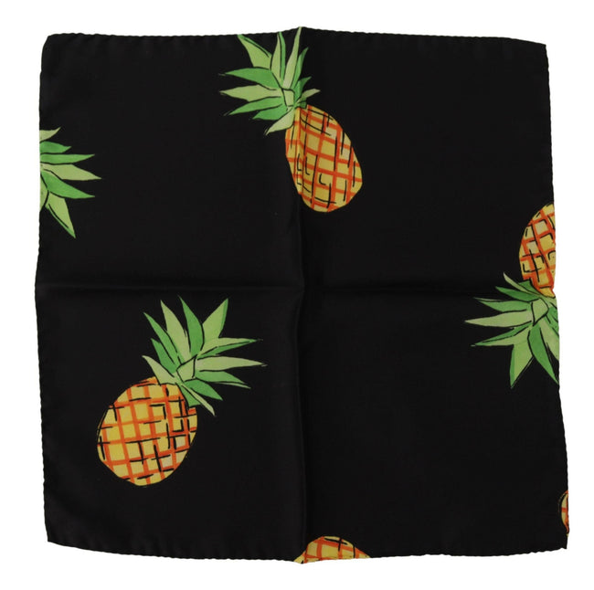 Dolce & Gabbana Black Pineapple Printed Square Handkerchief  Scarf - GENUINE AUTHENTIC BRAND LLC  