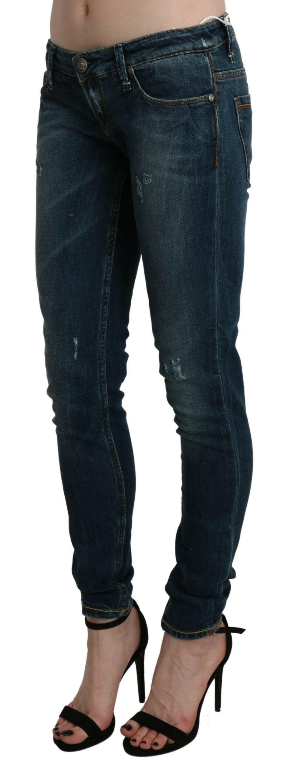 Acht Blue Washed Low Waist Skinny Denim Jeans - GENUINE AUTHENTIC BRAND LLC  