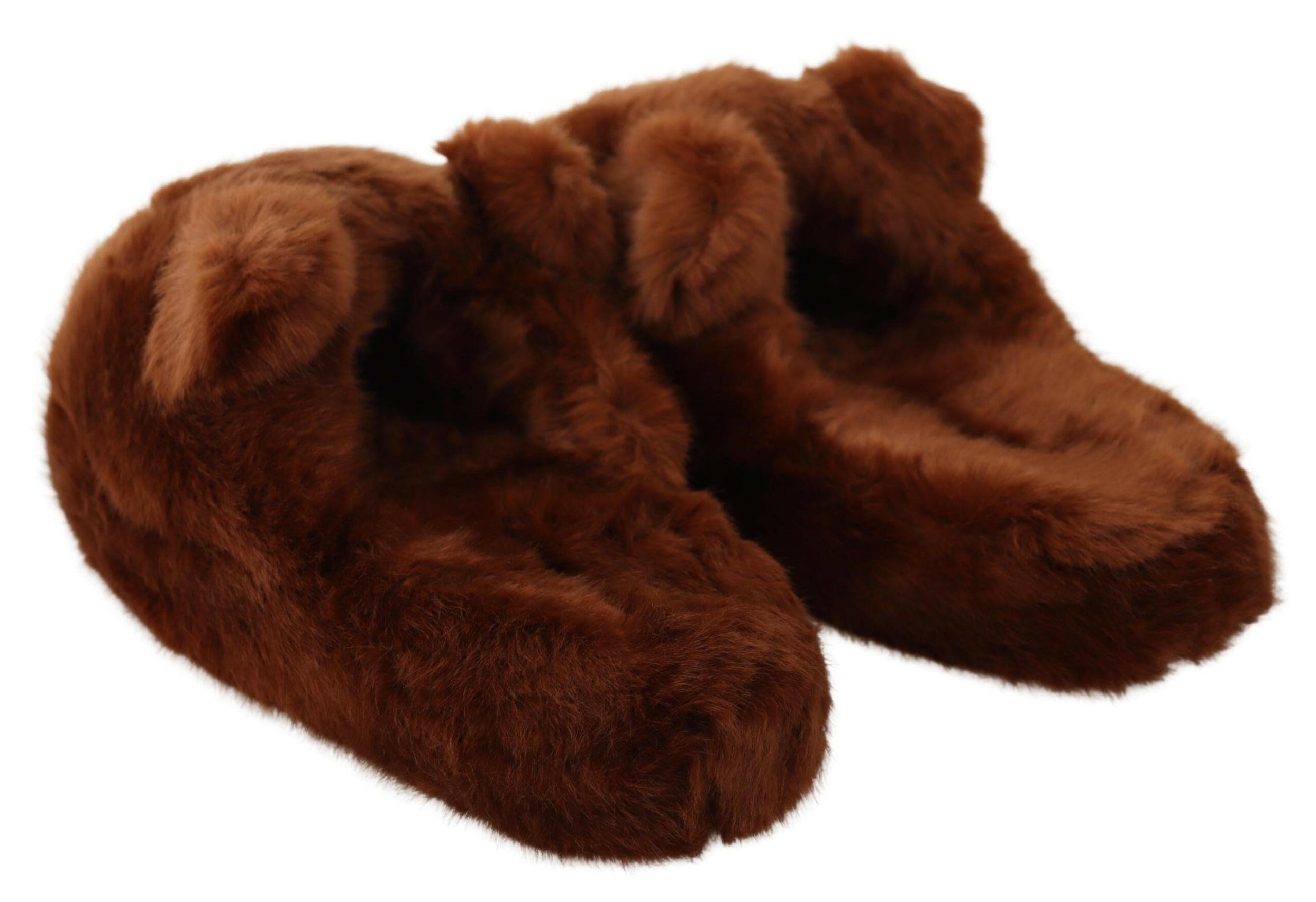 Dolce & Gabbana Brown Teddy Bear Slippers Sandals Shoes - GENUINE AUTHENTIC BRAND LLC  