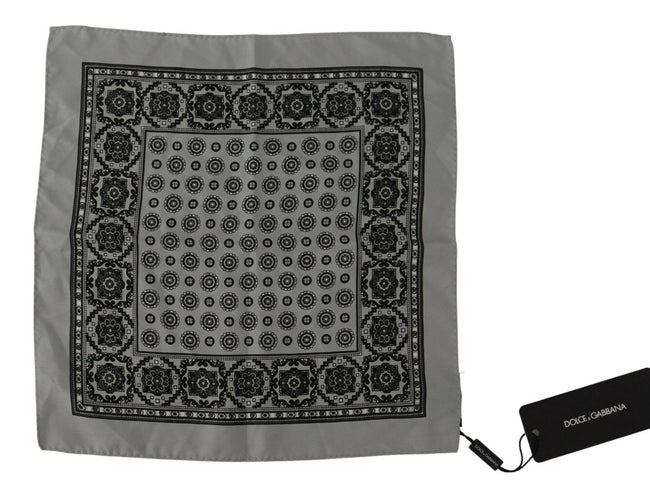 Dolce & Gabbana Grey Patterned Square Mens Handkerchief Silk Scarf - GENUINE AUTHENTIC BRAND LLC  