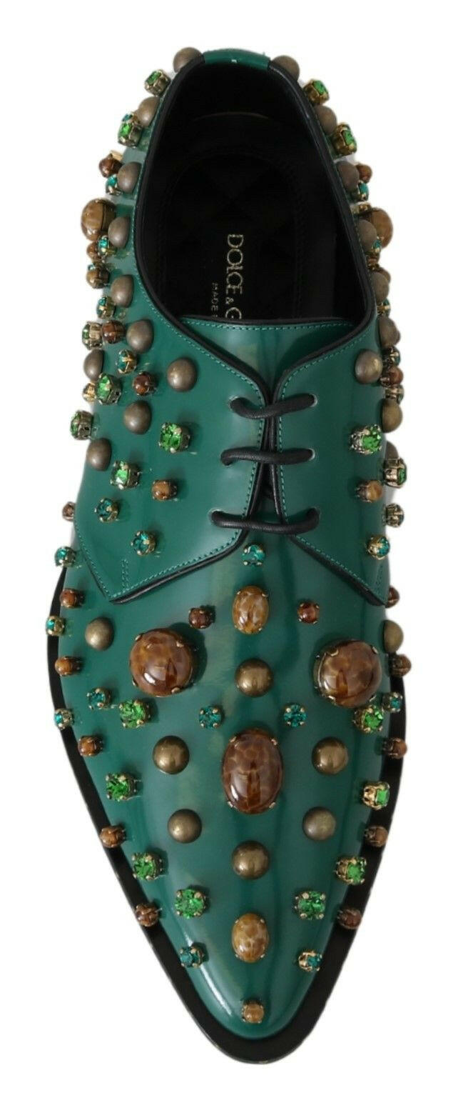 Dolce & Gabbana Green Leather Crystal Dress Broque Shoes - GENUINE AUTHENTIC BRAND LLC  