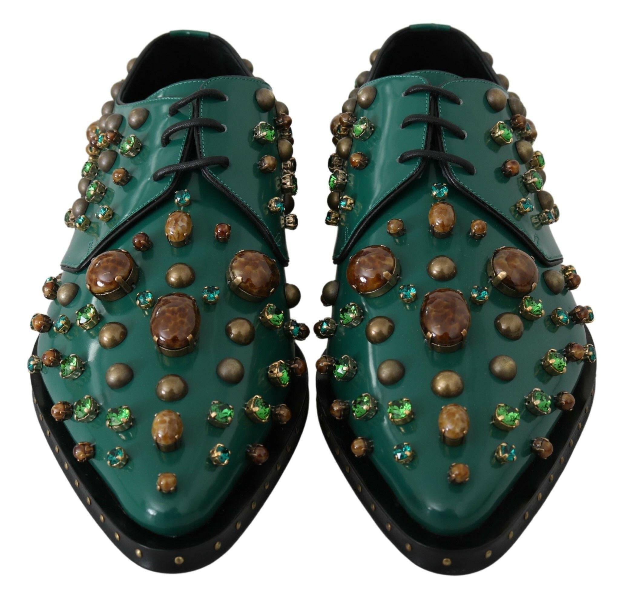 Dolce & Gabbana Green Leather Crystal Dress Broque Shoes - GENUINE AUTHENTIC BRAND LLC  