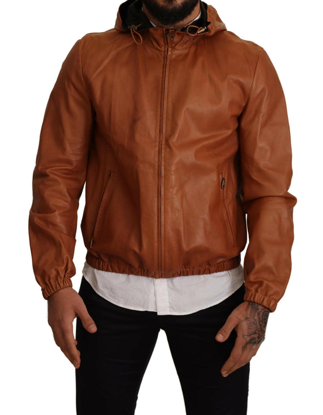 Dolce & Gabbana Brown Leather Lambskin Hooded Coat Jacket - GENUINE AUTHENTIC BRAND LLC  