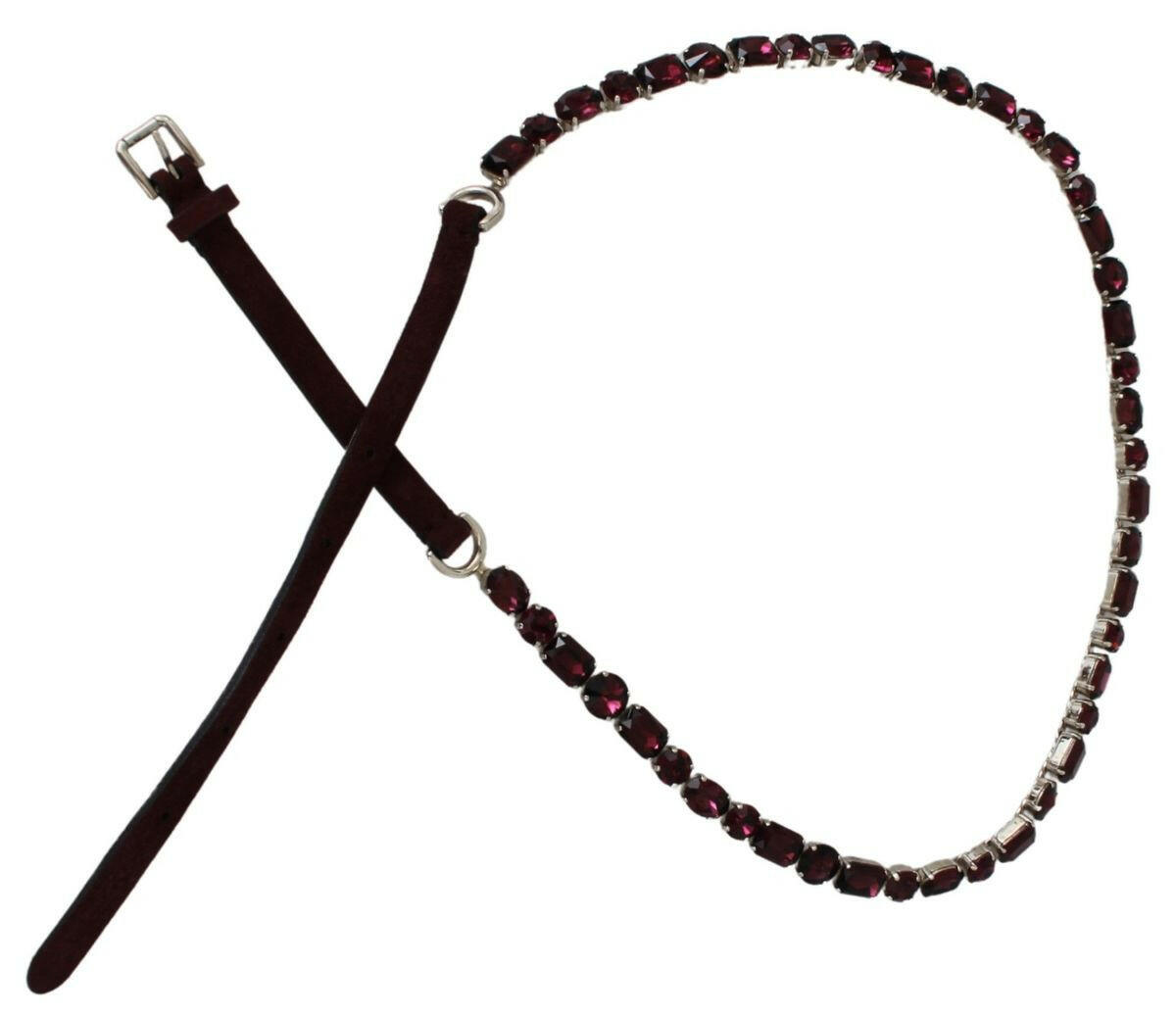 Dolce & Gabbana Purple Leather Crystals Waist Belt