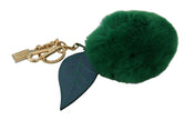 Dolce & Gabbana Green Leather Fur Gold Clasp Keyring Women Keychain - GENUINE AUTHENTIC BRAND LLC  