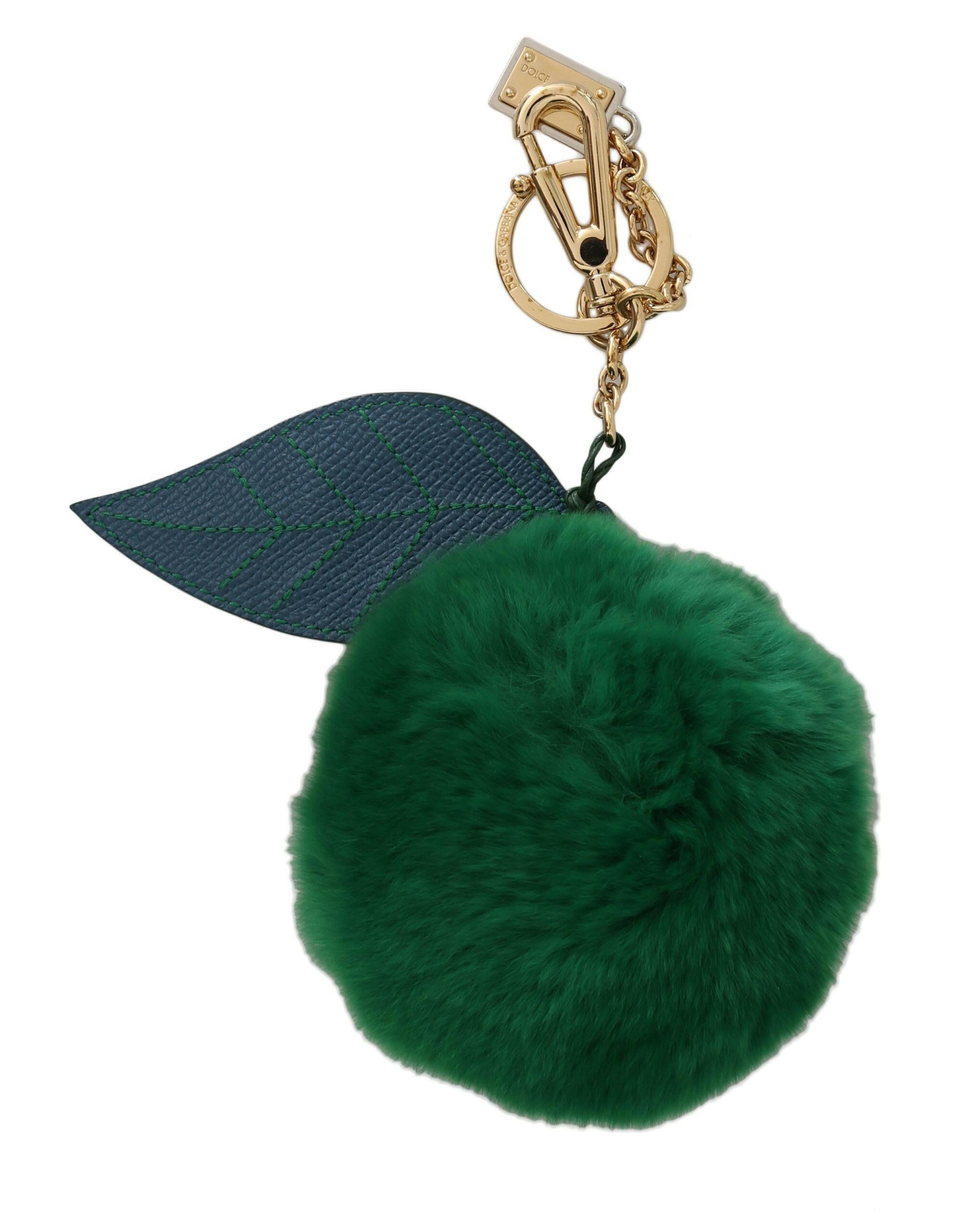 Dolce & Gabbana Green Leather Fur Gold Clasp Keyring Women Keychain - GENUINE AUTHENTIC BRAND LLC  