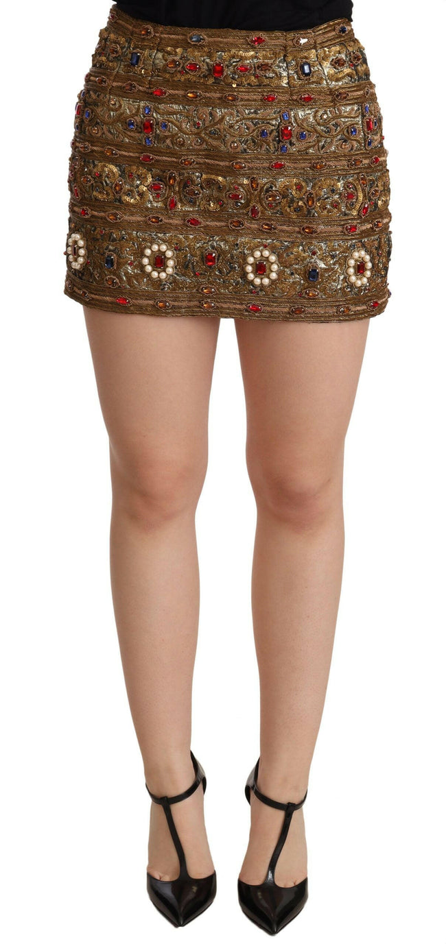 Dolce & Gabbana Gold Crystal Jacquard High Waist Skirt - GENUINE AUTHENTIC BRAND LLC  