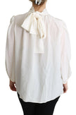 Dolce & Gabbana White Silk Pussy Bow Long Sleeved Top Blouse - GENUINE AUTHENTIC BRAND LLC  