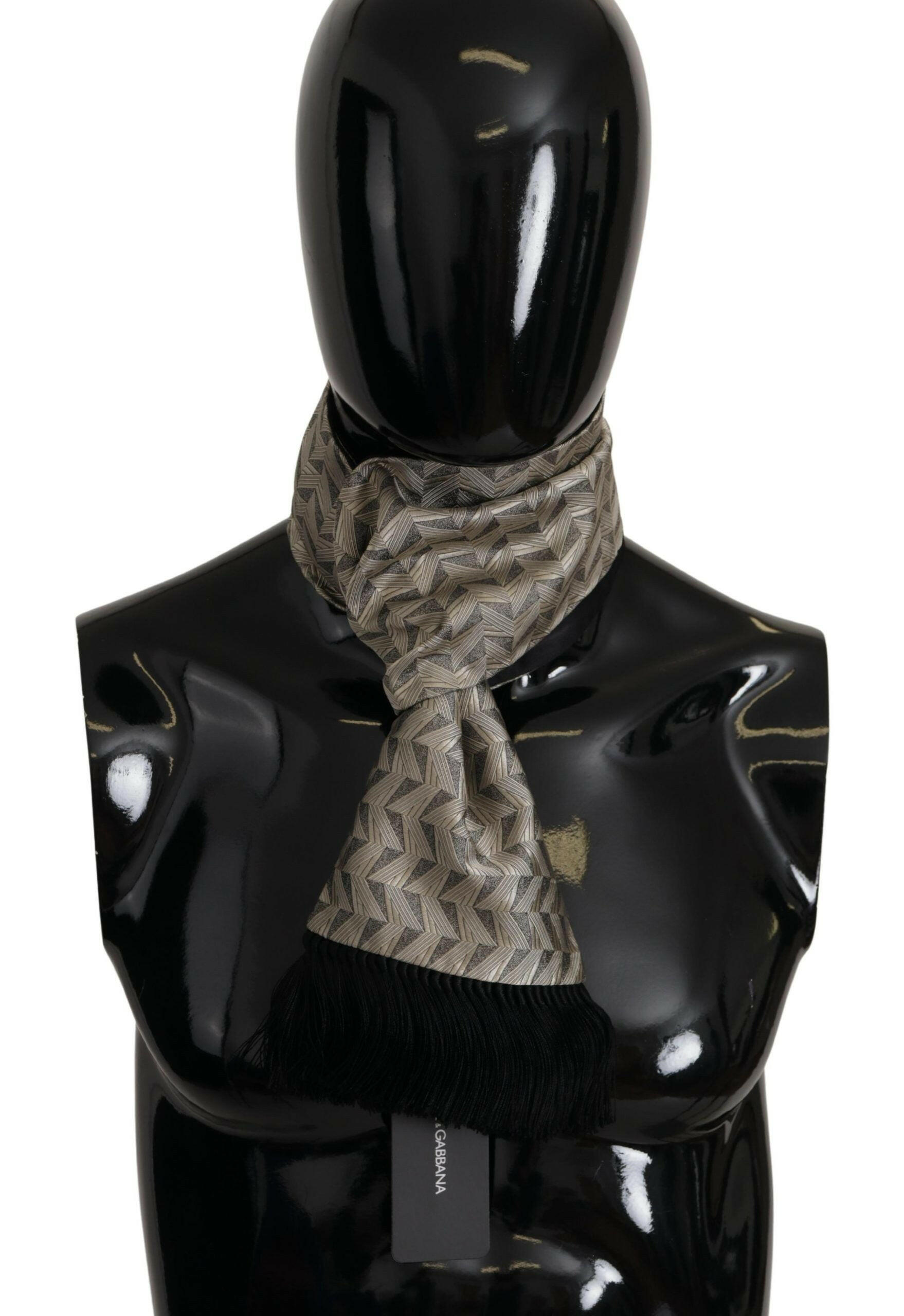 Dolce & Gabbana Black Grey Geometric Patterned Shawl Fringe - GENUINE AUTHENTIC BRAND LLC  