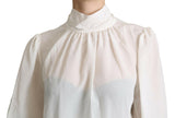 Dolce & Gabbana White Silk Pussy Bow Long Sleeved Top Blouse - GENUINE AUTHENTIC BRAND LLC  