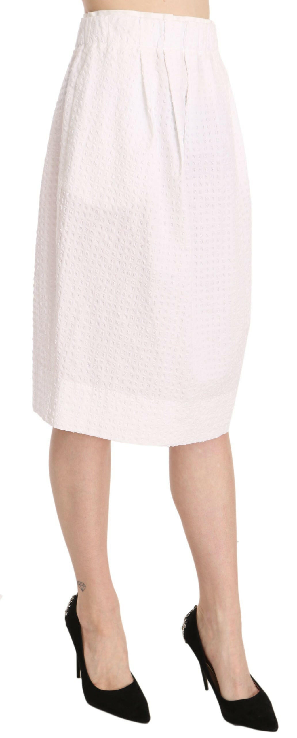 L'Autre Chose White Jacquard Plain Weave Stretch Midi Skirt - GENUINE AUTHENTIC BRAND LLC  
