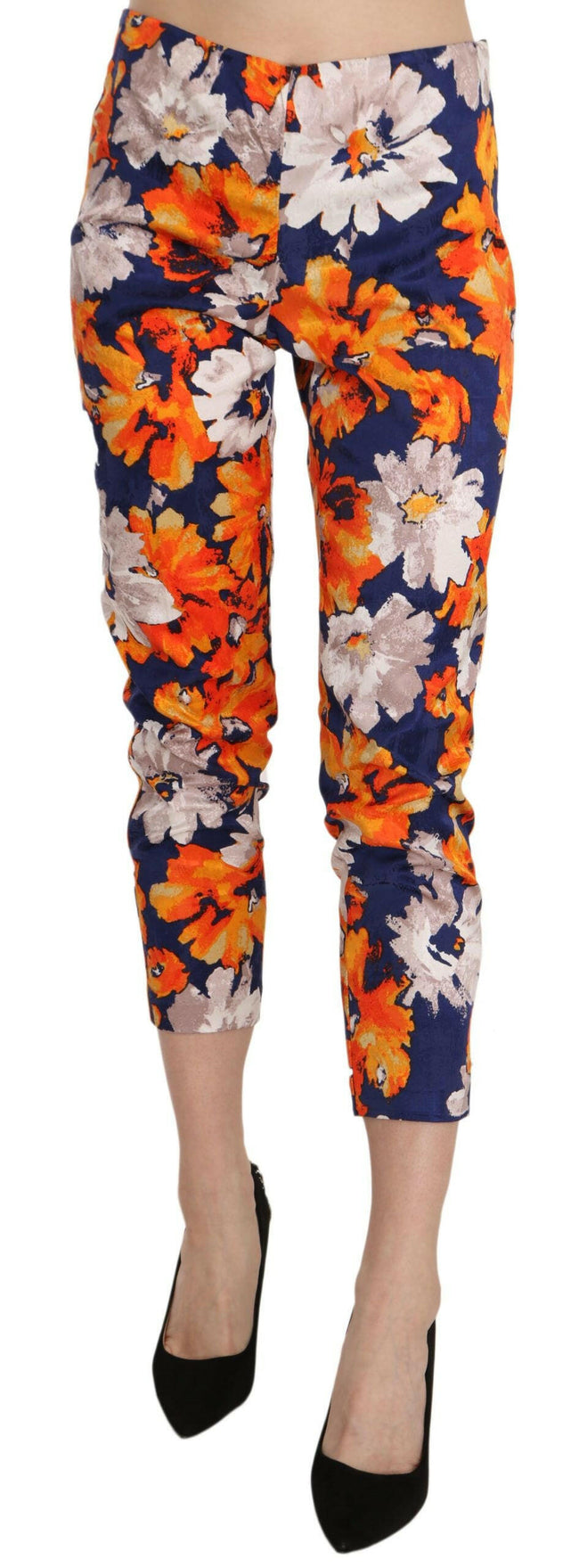 LANACAPRINA Blue Floral Print Skinny Slim Fit Trousers Pants - GENUINE AUTHENTIC BRAND LLC  