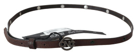 Costume National Brown Skinny Leather Round Logo Buckle Belt - GENUINE AUTHENTIC BRAND LLC  