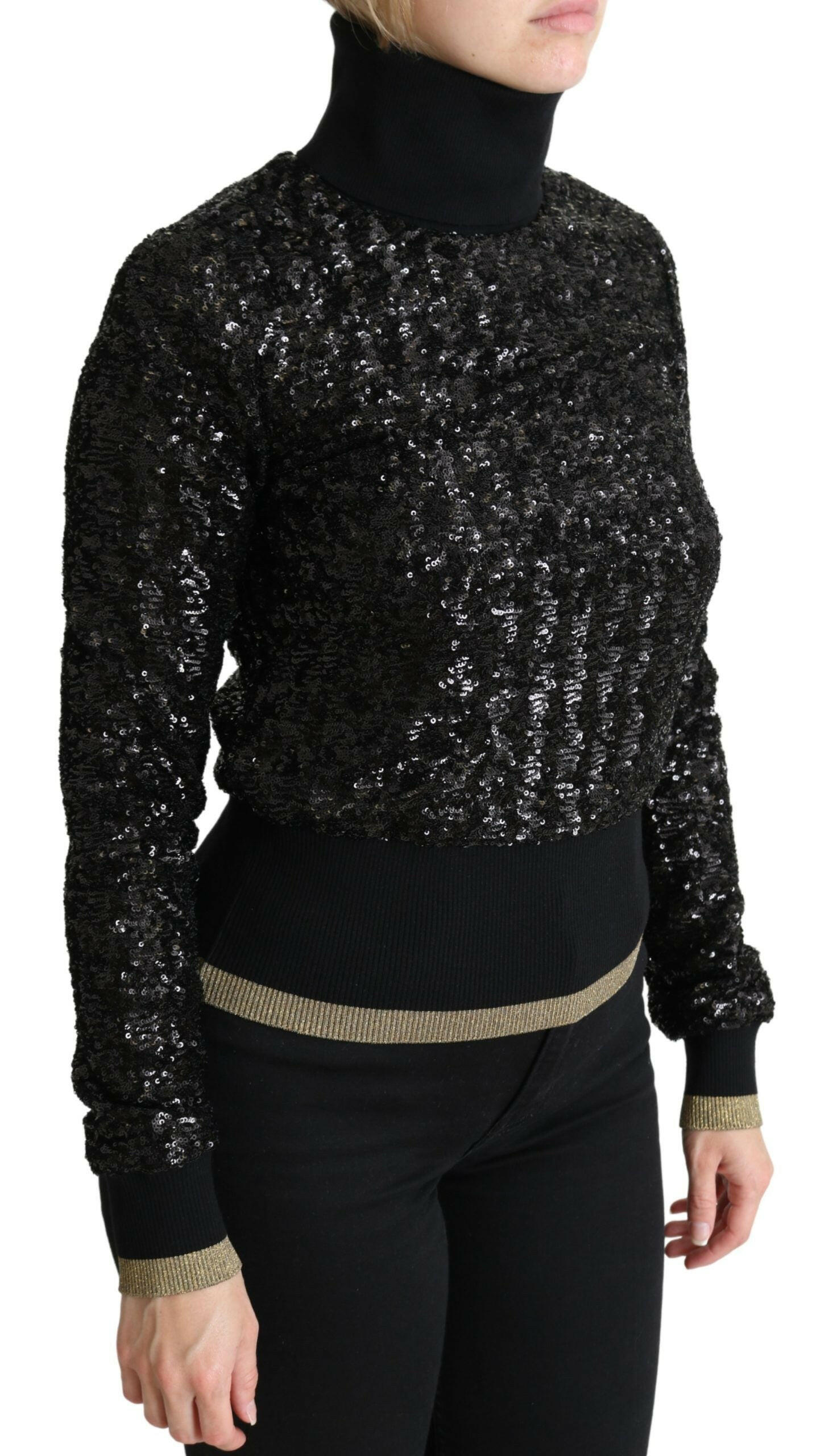 Dolce & Gabbana Black Sequined Knitted Turtle Neck Sweater - GENUINE AUTHENTIC BRAND LLC  