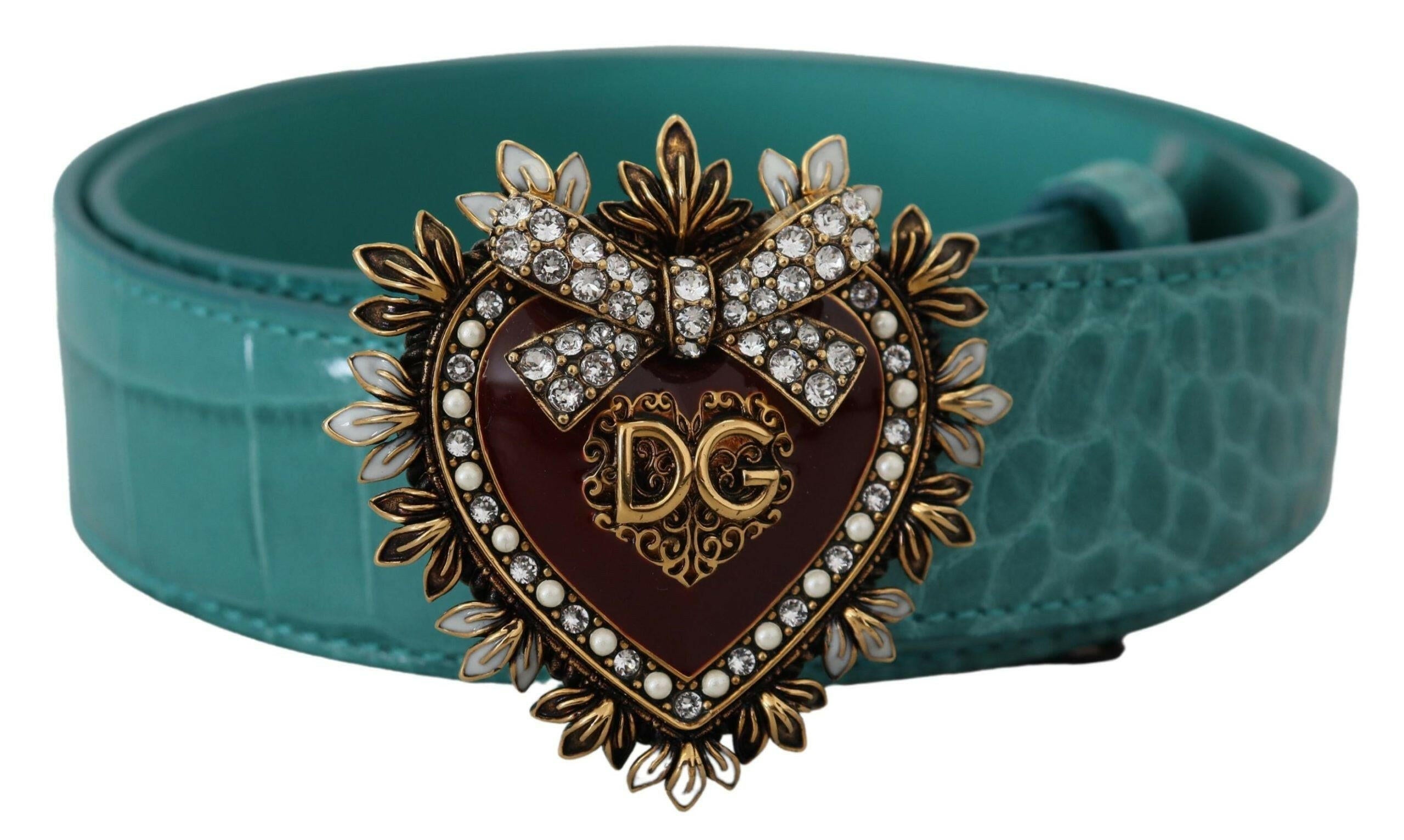Dolce & Gabbana Blue Leather Gold DEVOTION Heart Buckle Belt - GENUINE AUTHENTIC BRAND LLC  