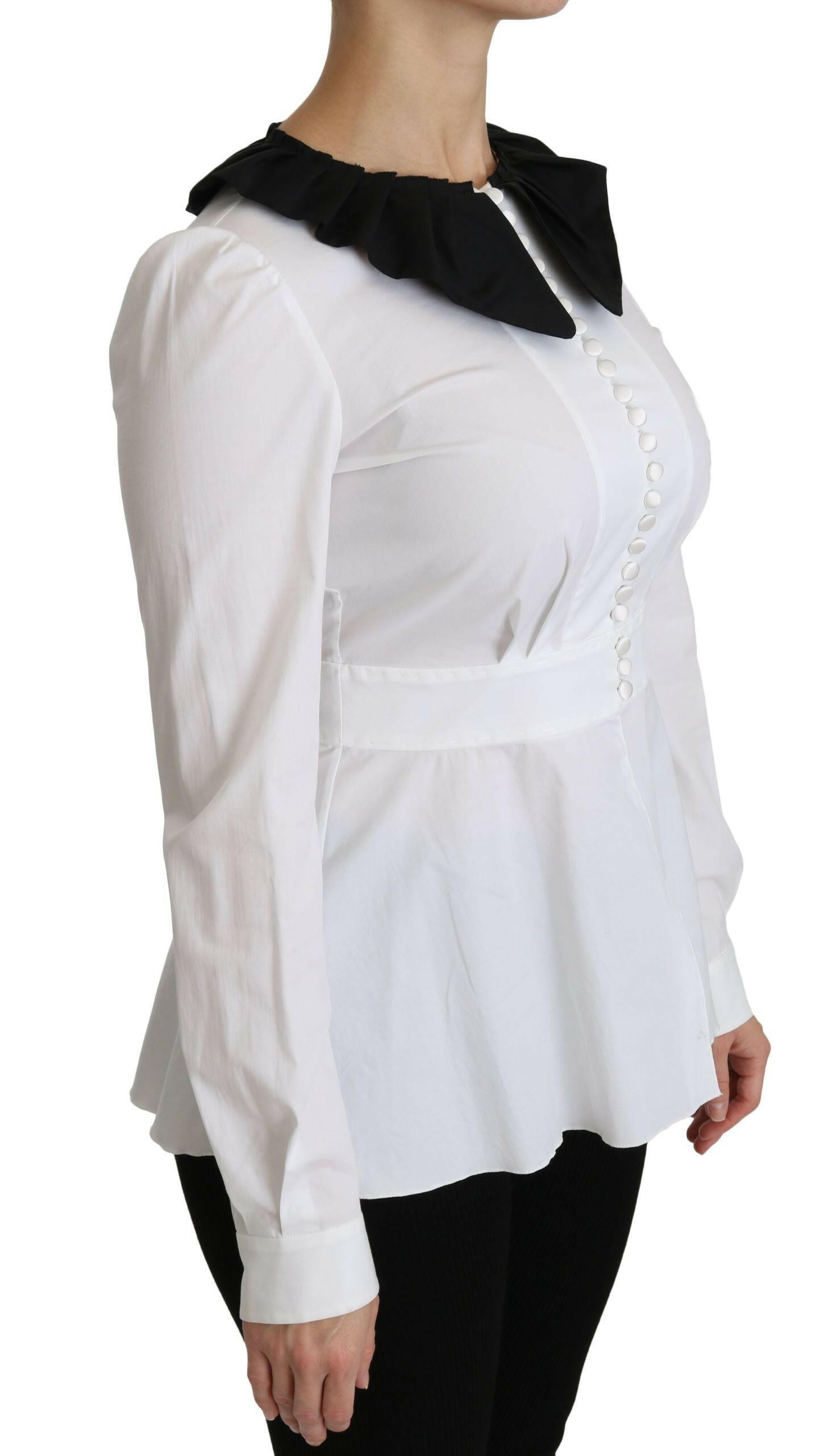 Dolce & Gabbana White Collared Long Sleeve Blouse Cotton Top - GENUINE AUTHENTIC BRAND LLC  