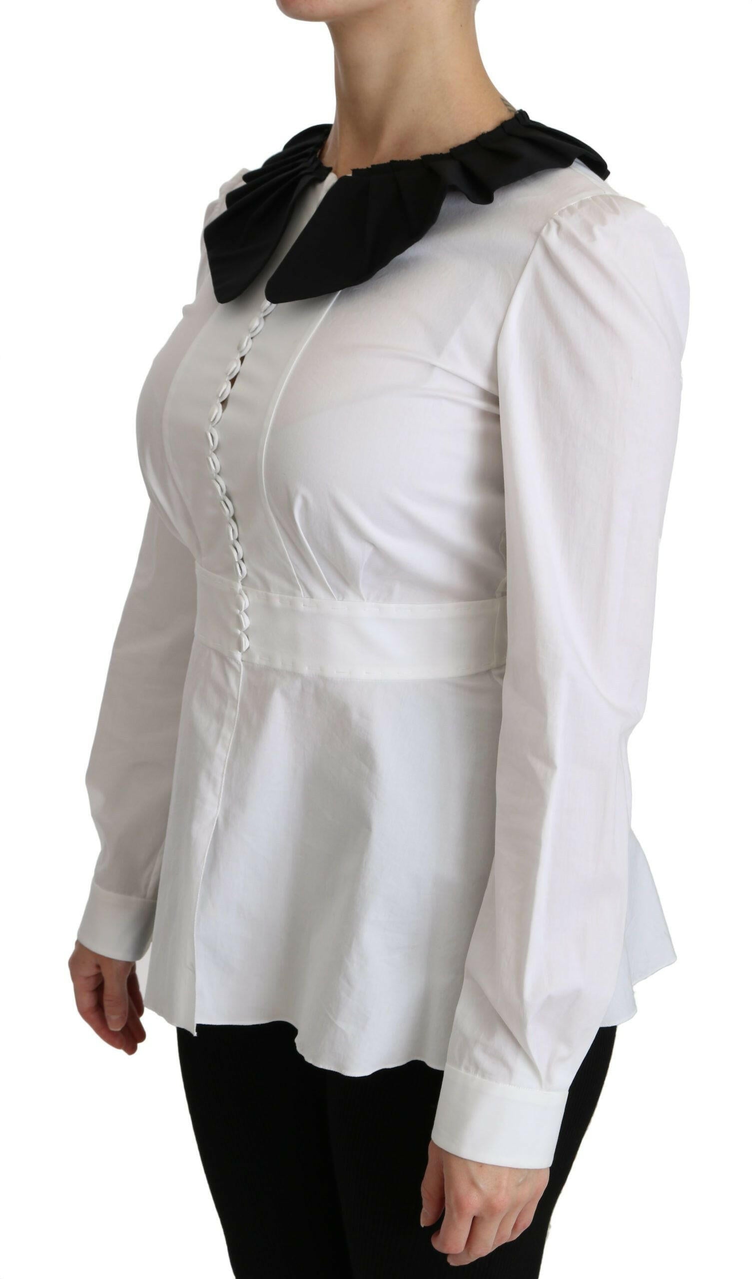 Dolce & Gabbana White Collared Long Sleeve Blouse Cotton Top - GENUINE AUTHENTIC BRAND LLC  