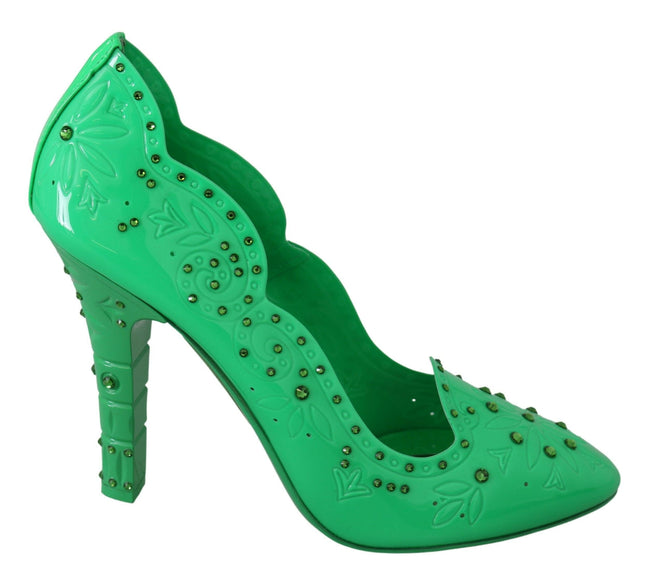 Dolce & Gabbana Green Crystal Floral Heels CINDERELLA Shoes - GENUINE AUTHENTIC BRAND LLC  