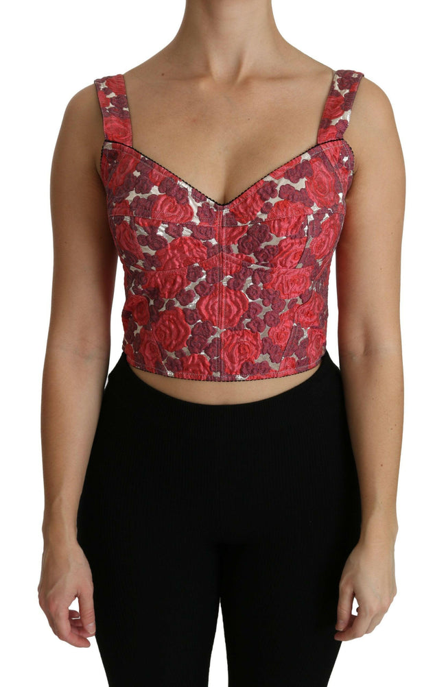 Dolce & Gabbana Pink Floral Brocade Cropped Blouse Tank Top - GENUINE AUTHENTIC BRAND LLC  