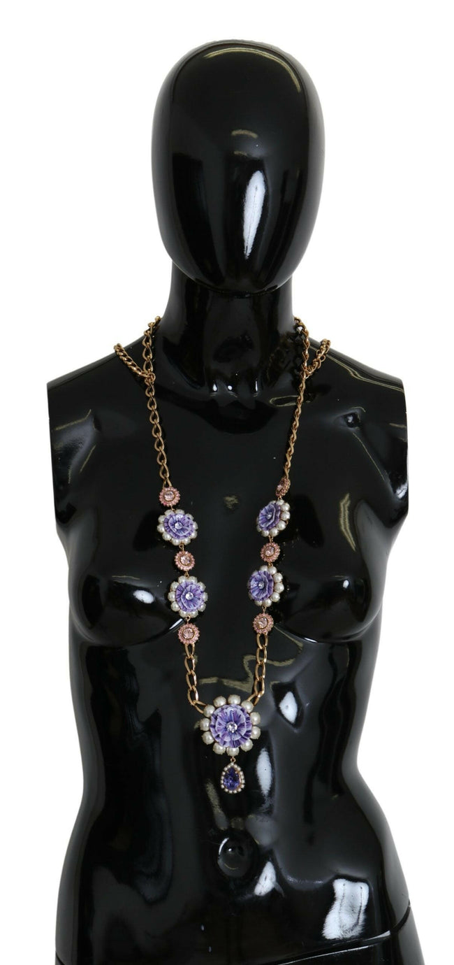 Dolce & Gabbana Gold Tone Floral Crystals Purple Embellished Necklace - GENUINE AUTHENTIC BRAND LLC  