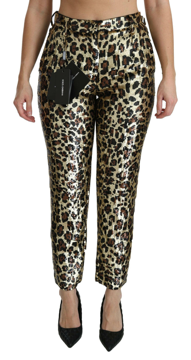 Dolce & Gabbana Brown Leopard Sequined High Waist Pants - GENUINE AUTHENTIC BRAND LLC  