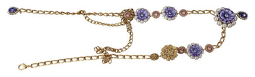Dolce & Gabbana Gold Tone Floral Crystals Purple Embellished Necklace - GENUINE AUTHENTIC BRAND LLC  