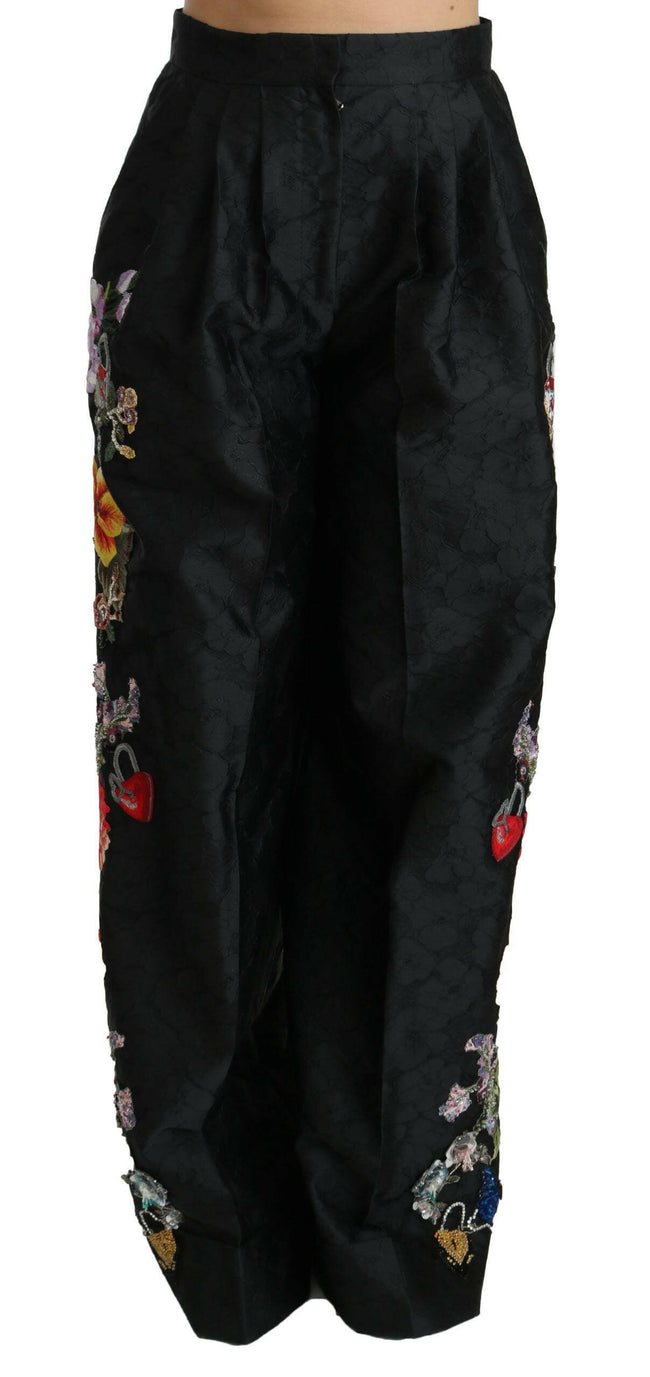 Dolce & Gabbana Black Brocade Floral Sequined Beaded Pants - GENUINE AUTHENTIC BRAND LLC  
