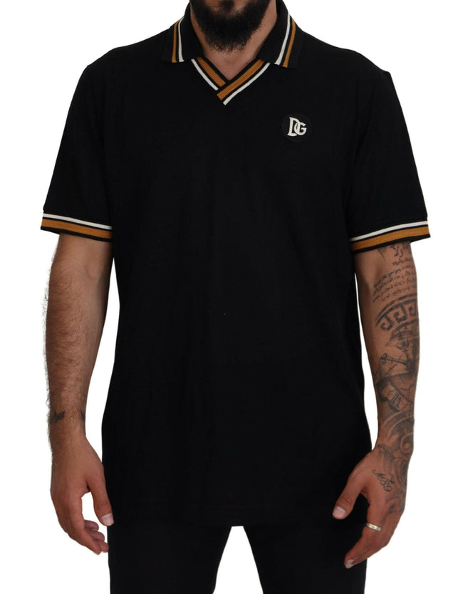 Dolce & Gabbana Black Silk Collar Short Sleeve Polo  T-shirt - GENUINE AUTHENTIC BRAND LLC  