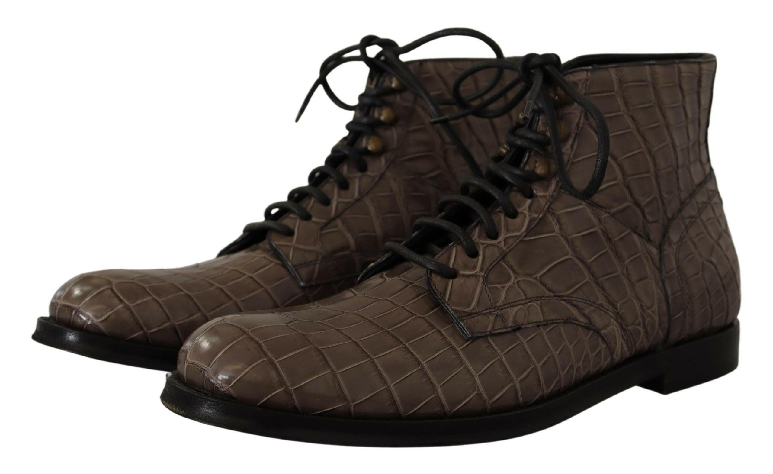 Dolce & Gabbana Gray Crocodile Leather Derby Boots - GENUINE AUTHENTIC BRAND LLC  