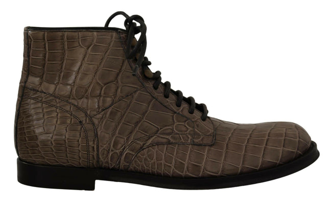 Dolce & Gabbana Gray Crocodile Leather Derby Boots - GENUINE AUTHENTIC BRAND LLC  
