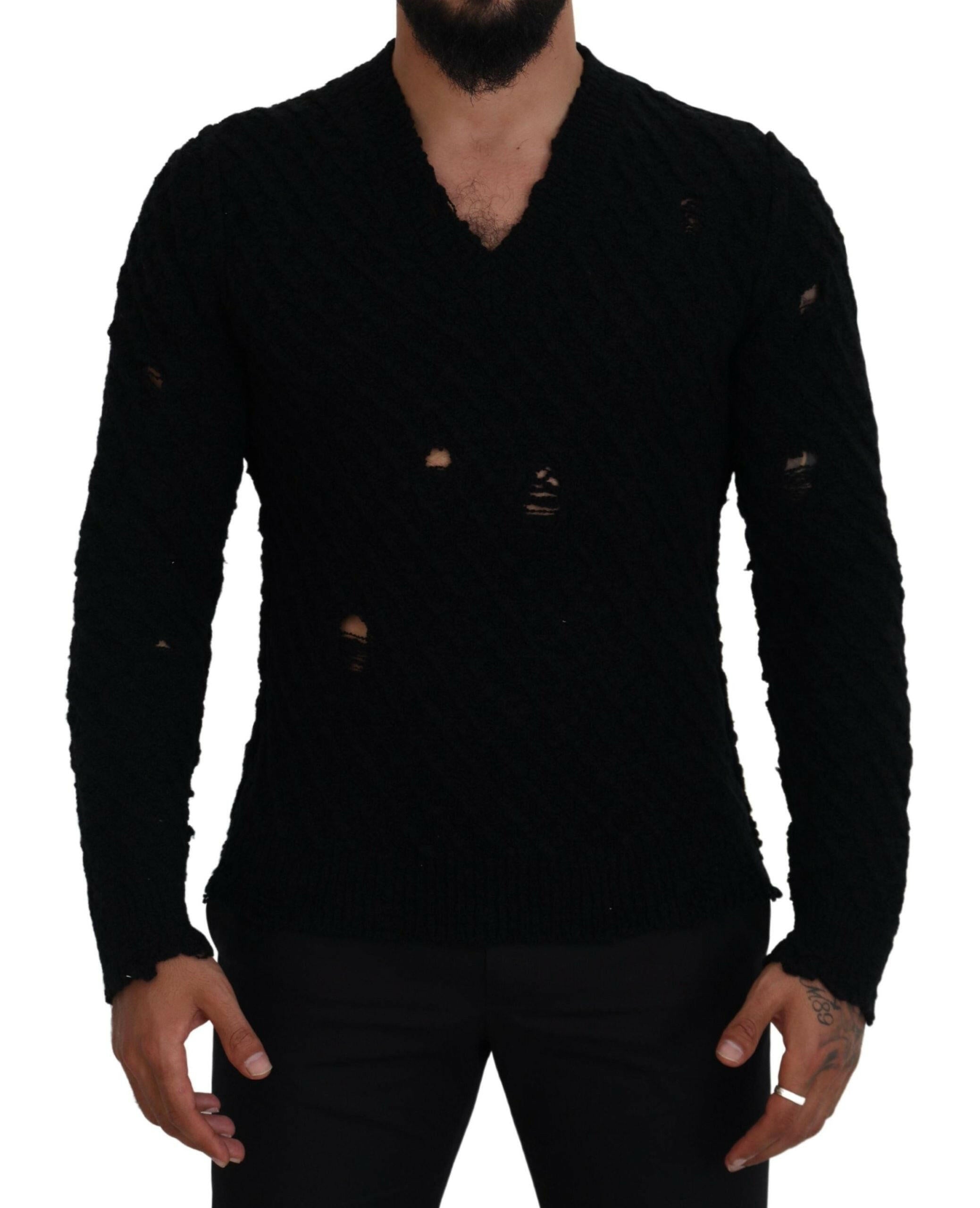 Dolce & Gabbana Black Wool V-neck Knitted Pullover Sweater - GENUINE AUTHENTIC BRAND LLC  