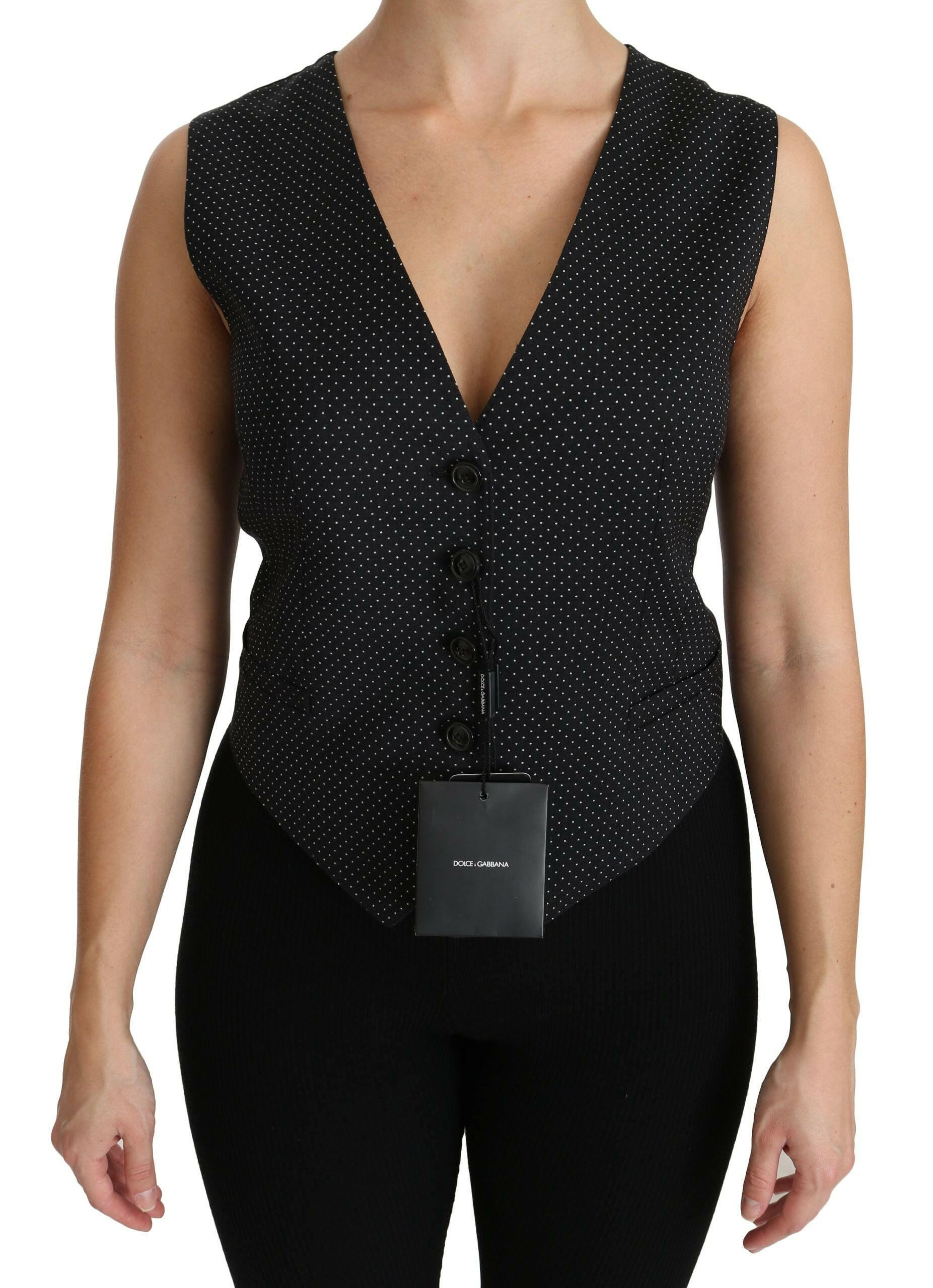 Dolce & Gabbana Black Dotted Waistcoat Vest Blouse Top - GENUINE AUTHENTIC BRAND LLC  