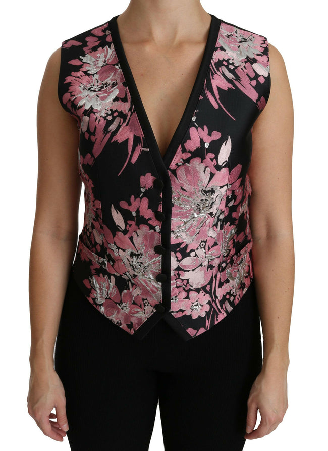 Dolce & Gabbana Black Pink Floral Waistcoat Vest Blouse Top - GENUINE AUTHENTIC BRAND LLC  