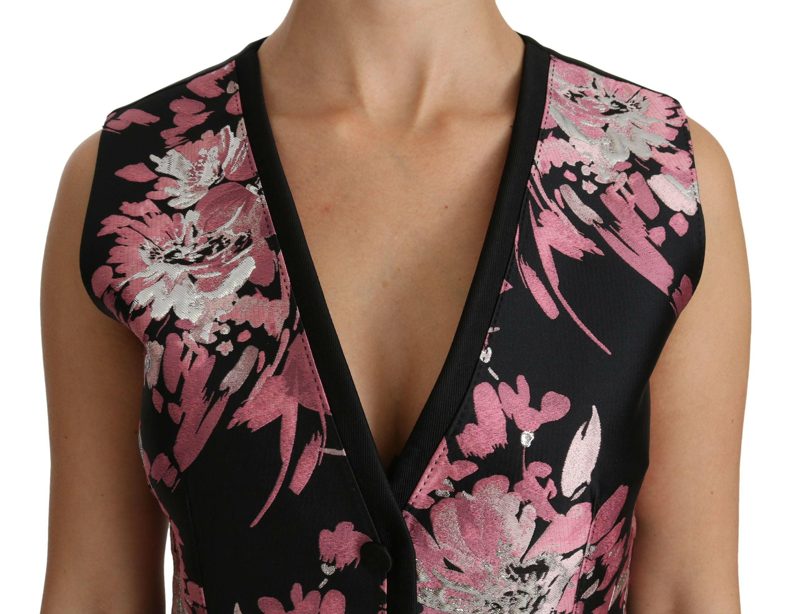 Dolce & Gabbana Black Pink Floral Waistcoat Vest Blouse Top - GENUINE AUTHENTIC BRAND LLC  
